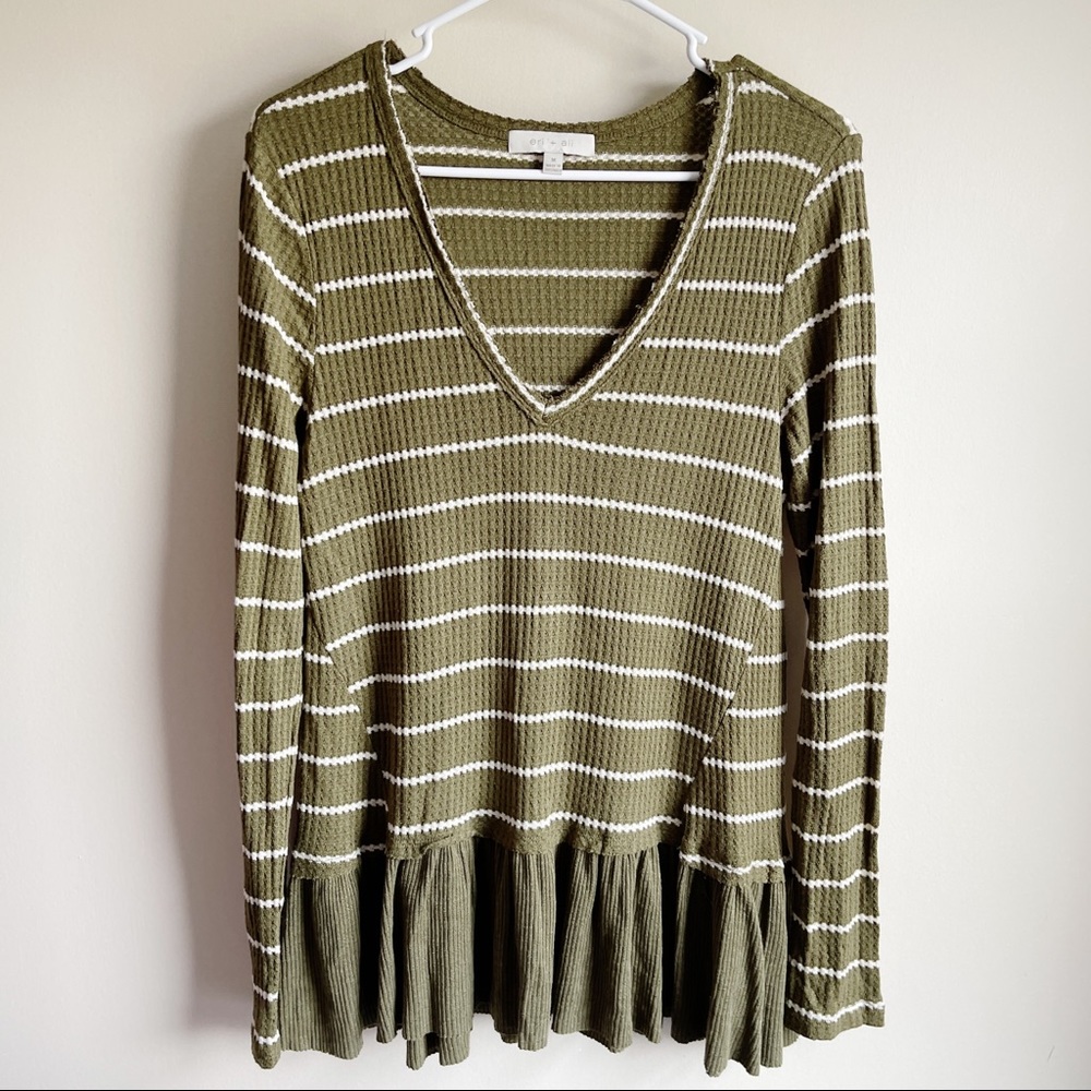 Anthropologie Eri + Ali Green Waffle Knit Tallie Thermal Top